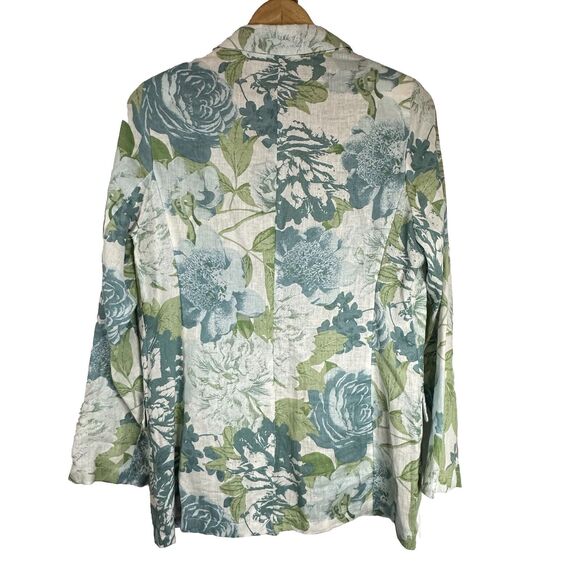 Joie Women Linen Blazer Jacket M‎ White Seafoam Green Floral GUC - Picture 2 of 9